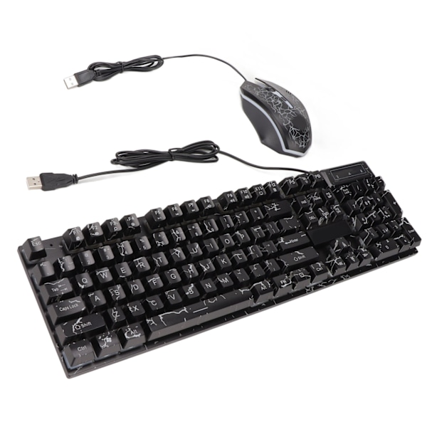 USB Tangentbord Mus Combo Bra Återhämtningsförmåga Spricka Färgglad Bakgrundsbelysning 104 Tangenter Tydliga Tecken Gaming Tangentbord Mus Combo