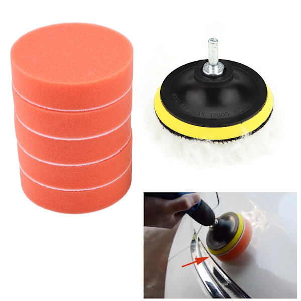 Svampepoleringspude Kit til bilpolermaskine - 8 stk 4 tommer med adapter