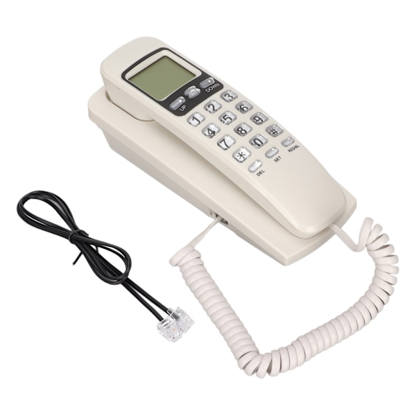 KXT777CID Sladdtelefon för väggmontering med kalender, LCD-display, återuppringningsfunktion, fast telefon för hotell, hem, kontor (Vit)