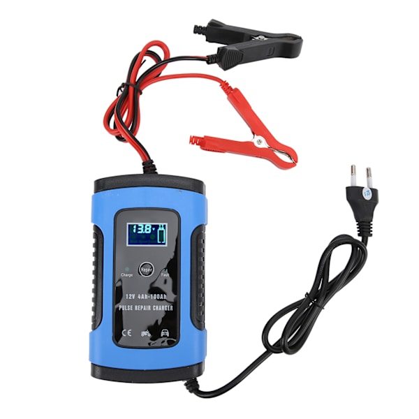 Intelligent 12V/6A motorcykelbatterilader - digitalt display, reparationsværktøj [EU-stik]