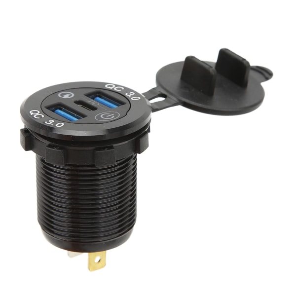 USB-opladerstik 3 porte Multiple Protection QC3.0 opladerstik med vandtæt dæksel til biler Lastbiler Rvs