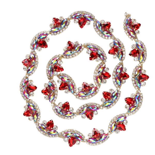 1yd Crystal Trim Dekorativ syhåndverk Kunstig diamantkjede Applikasjonsbelte for bryllupsdekorasjon 2,5 cm rød