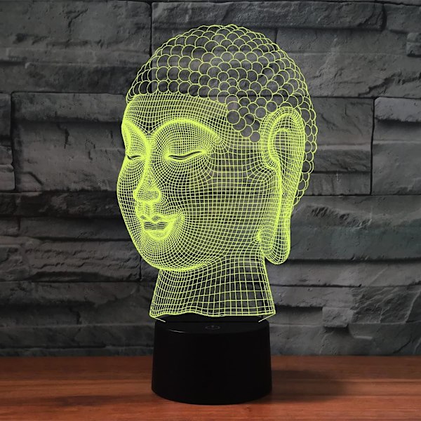 3D Buddha Fjärrkontroll 16 Färger Nattlampor Illusion Akryl LED Bord Sänglampa Barn Sovrum Skrivbords Dekoration Födelsedagspresenter Leksak för Barn