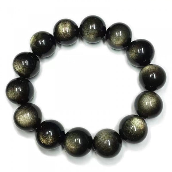 Tibetansk Mala-pärla Guld Obsidian Buddhistisk Buddha Bönpärlor Armband, Stretch String, Unisex (12MM)