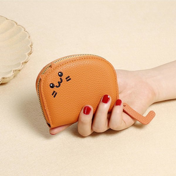 Kawaii Tegnebog, Kawaii Sød Kat Kortætui, Lille Tynd Sød Kunstig Læder Mini Møntpung Korttaske (Orange, 3.93x3.54x0.98 IN)
