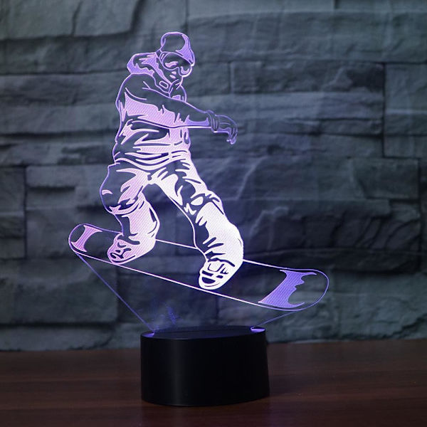 Fancy Snowboarding Nattlys Fjernkontroll Berøringsstyrt Bordlampe Optisk Illusjon Lamper 16 Fargeskiftende Lys Hjemmedekorasjon Bursdagsgave