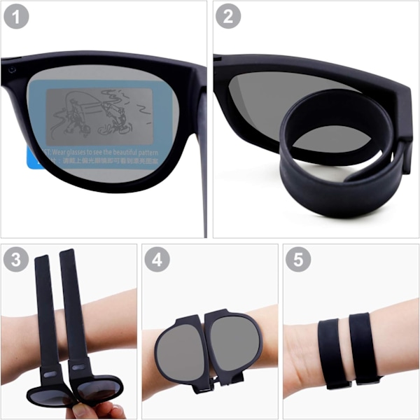 Foldbare fleksible polariserte håndleddsolbriller for kvinner og menn UV-beskyttelse Black