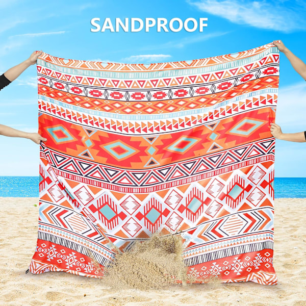 Strandfilt, Sandsäker Strandmatta, Vattentät Snabbtorkande Lättviktig Utomhus Aztec Picknickmatta 200 x 210 cm för 2-4 Vuxna med Ficka