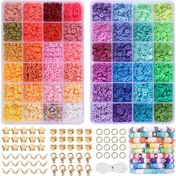 4800 stk. lerperler til armbåndssæt 48 farver flade runde polymer lerperler afstandsholder Heishi-perler til smykkefremstilling, til piger 8-12, preppy, gave