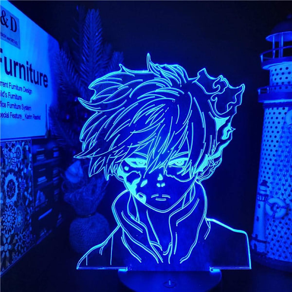 Anime Lampe Nattlys Illusionslys My Hero Academia Shoto Todoroki 3D for Barnerom LED Barn Julegave Sengelampe Fargerik Bursdagslampe Ni