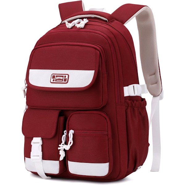 Jente Ryggsekk Barn Ryggsekk for Gutter Multi-Pocket Barneskole Ungdomsskole Studenter Bokvesker for Gutter Tenåringer Casual Dagstursekk Red