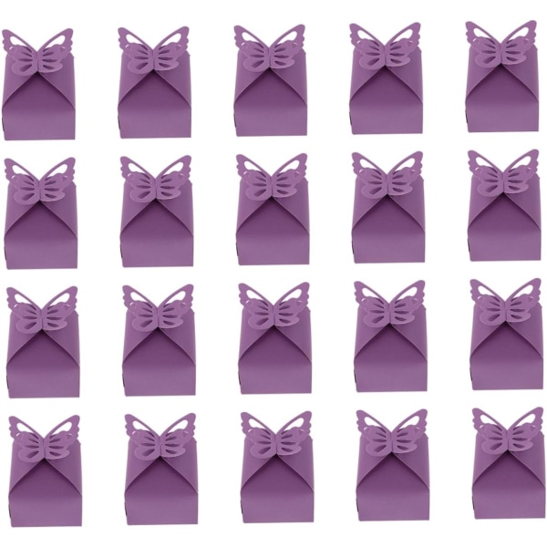 WJ 25 stycken ask med rosetter Godisbehållare Fjärilsduschdekorationer Presentask fluga Godisask Presentpåse Presentask Förpackningsask Purple 10x6cm