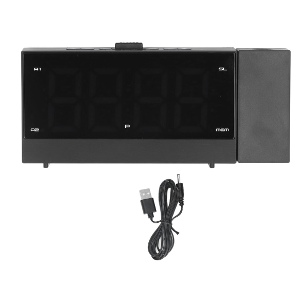 LED-projektionsväckarklocka Multifunktion Dubbel Hög Ljudlarm Klocka FM-radio med Dubbel USB-port för Sovrum