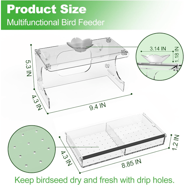 Gennemsigtigt vinduesfuglefoder til udendørs brug, inklusive sugekopper, udendørs fuglefodere, gave til observation af vilde fugle, havedekoration