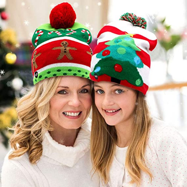 LED julelue, opplyst julelue Unisex strikket lue feriehatt, med hjortmønster, egnet for fester