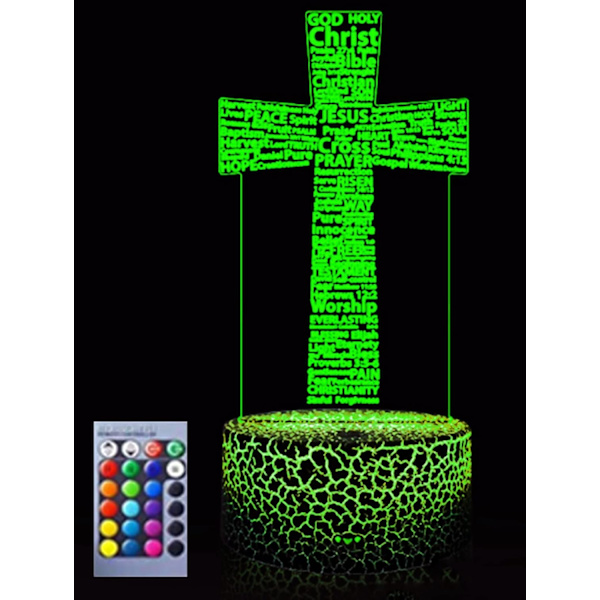 3D Jesus Kors Nattlampa Bordsskiva Optisk Illusion Lampor 16 Färgväxlande Ljus LED Bordlampa Jul Hem Kärlek Födelsedag Barn Barn Dekoration Present