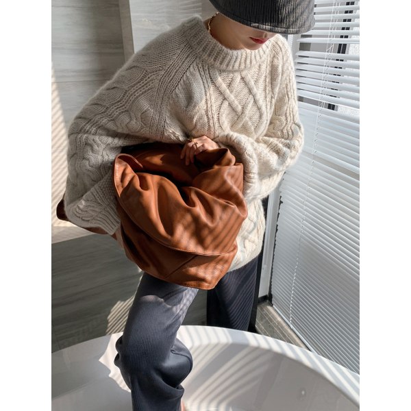 Dam 2022 Vinter Pullover Tröja Casual Långärmad Crewneck Lös Grov Stickad Jumper Toppar Blus