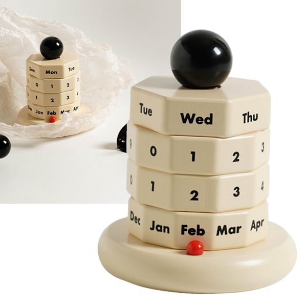 Träskrivbords kalender Skandinavisk stil Trä roterande kalender Leksaker Dekorativa prydnader för kontorsbord