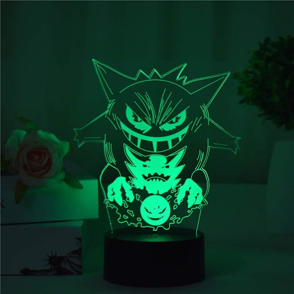 Anime Geng 3D LED nattlampe med USB-tilkobling, 7 farger berørings-/fjernkontroll, 16 farger romdekor, lampe for barn, jule- og bursdagsgaver til gutter og jenter