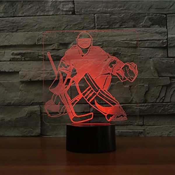 3D Ishockey Målvakt Nattlys Berøringsbord Skrivebord Optisk Illusjon Lamper 7 Farge Skiftende Lys Hjemmedekorasjon Jul Bursdagsgave