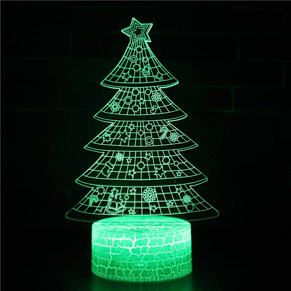 3D Illusionslampe Juletrær Stemningslys 7 Farge Skiftende Akryl LED Nattelys USB Kabler Soverom Skrivebord Dekorasjon