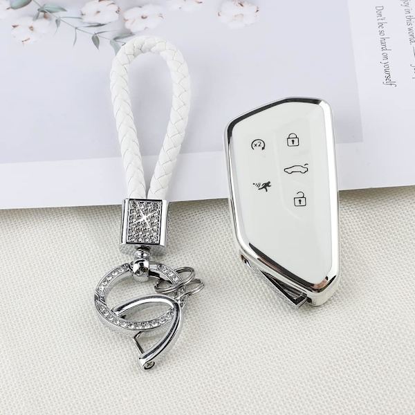 PIFOOG nøkkelringdeksel for VW Volkswagen ID4 Golf GTI R 2022 2023 tilbehør TPU 5 knapper bilnøkkel etui skallbeskytter Bling nøkkelring jentete kvinner