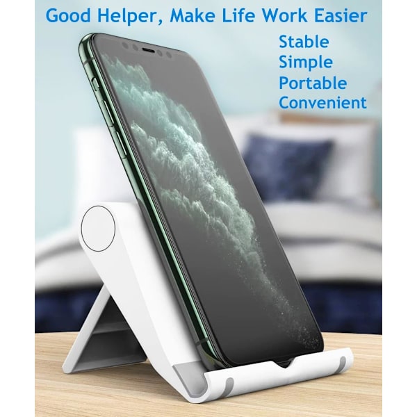 Mobiltelefonholder til skrivebord 2-pak Mobiltelefonholdere Desktop Tablet Stand, Foldbar telefonholder Universal justerbar Tablet Stand til skrivebord White 2 PCS
