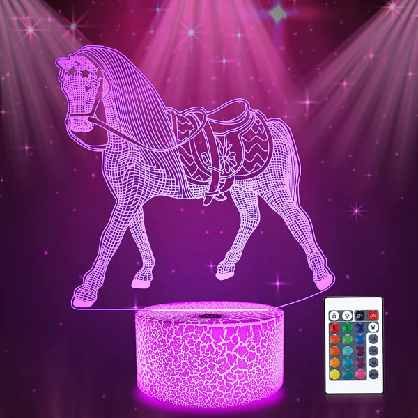Qinwei Horse Night Light 3D Illusion Light Eläimet Lamppu 16 väriä vaihtuu kauko-lasten kanssa Makuuhuoneen sisustus Joulun syntymäpäivälahjat pojille tytöille