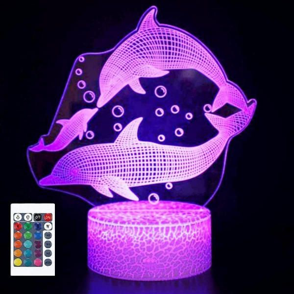 3D Delfin Fjärrkontroll 16 Färger Nattlampa Illusion Akryl LED Bord Sänglampa Barn Sovrum Skrivbords Dekoration Födelsedag Julgåva Leksak