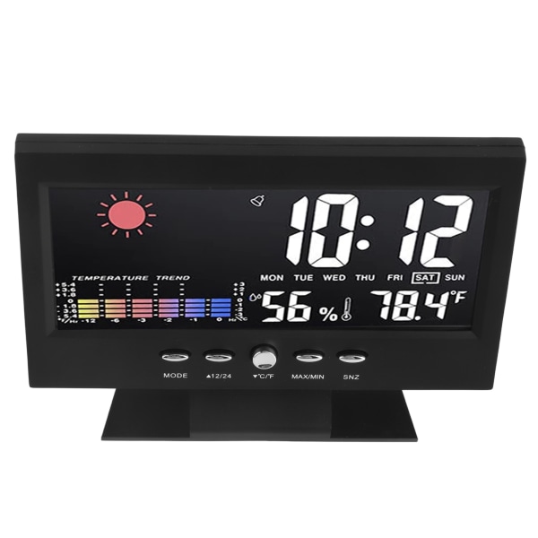 Väderprognos Klocka ABS LED Färgskärm Multifunktionell Temperatur Fuktighet Väckarklocka Svart