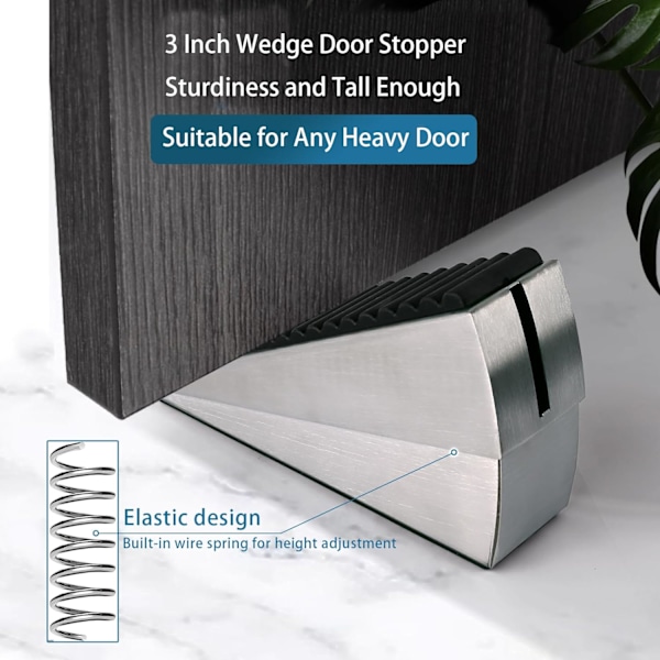 WJSMSterkeste store dørstopper - Heavy Duty dørstopp kile høye dørstoppere for bunnen av døren, 3 tommer høy justerbar fjærbelastet dørstopper Silver 1 Pack