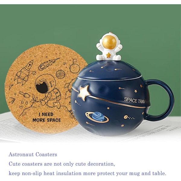 Astronaut Kop Space Embossed Planet Kandekop, Nyhedskop med Låg og Ske til Kaffe, Te, Mælk, Æstetisk Værelsesindretning Sjov Gave til Pige Dreng Kvinder