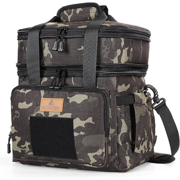 Taktisk lunchlåda, stor expanderbar isolerad lunchväska, hållbar vattentät läckagesäker kylväska för vuxna/män/kvinnor/arbets utomhus picknickresor, 20 Black Camo 15L