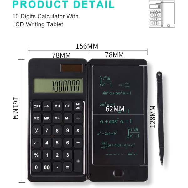 Lommeregner, Standardfunktion Desktop Lommeregner 12-cifret Lommeregner med 6,5 tommer LCD Skrivetablet, Sol og Batteri 161MM