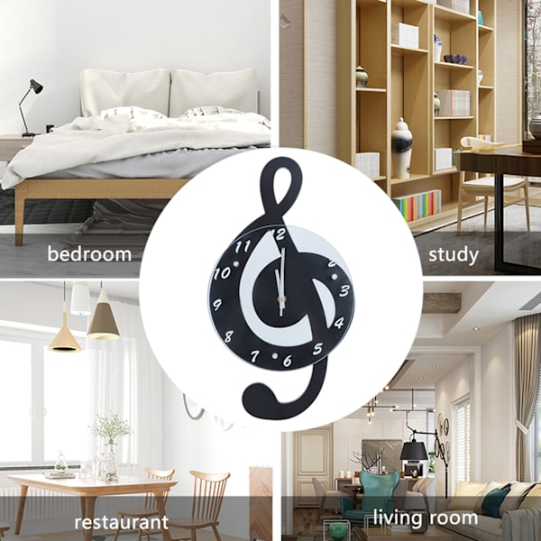 Innovativ väggklocka i form av musikaliska noter, modern och tyst kvartsklocka för barnrum