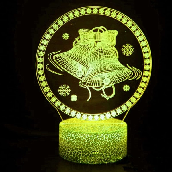 3D Juleklokke Natlys Lampe Illusion 16 Farveskiftende Bordskrive Dekoration Lamper Gave med Akryl Flad ABS Base USB Kabel Legetøj