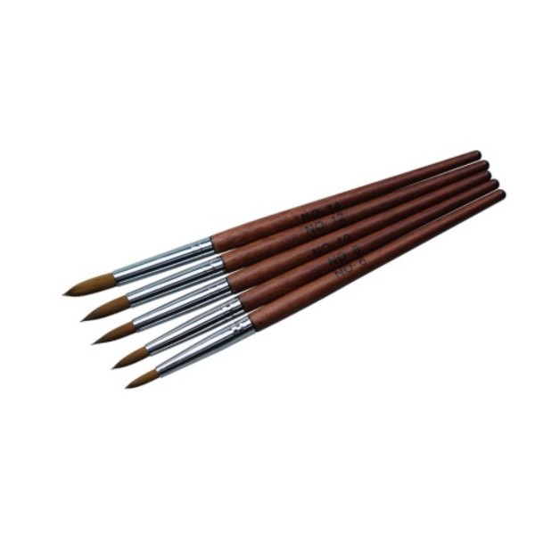 5-pack nagelborstar i olika storlekar, 100 % rent Kolinsky-hår, robusta trähandtag, ovala, krympta, formade akrylpulver, nagelkonstborstar, professionella