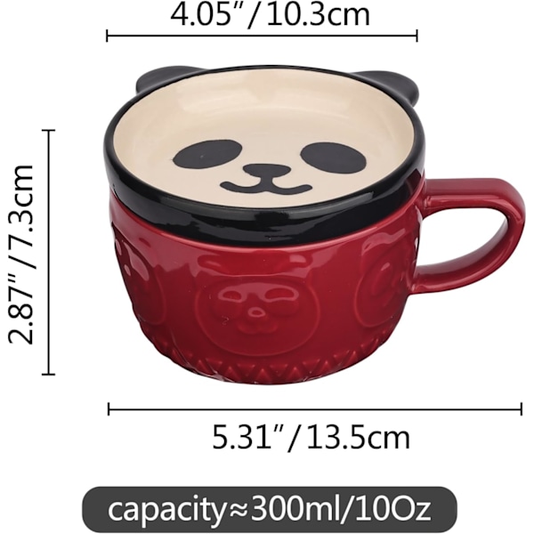 Söt Keramik Röd Panda Kaffekopp med Lock, Rolig Nyhet Panda Frukostmuggar för Kvinnor Fru Mamma Flickor Pojkar Vänner Barn Jul Födelsedagspresent Red