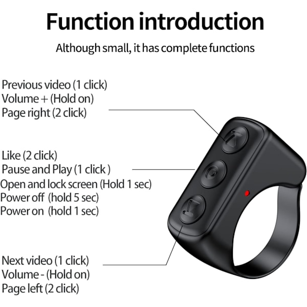 Tiktok Scrolling Ring TikTok Fjernkontroll Bluetooth Kamera Video Opptak Fjernkontroll TIK Tok Scrolling Ring Sidevender for Kindle App(D01) Black