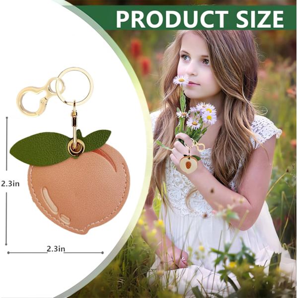 Læder nøgleringholder etui kompatibel med Apple AirTag, sød beskyttende Air Tag cover med nøglering, anti-scratch finder GPS tracker etui til Peach b