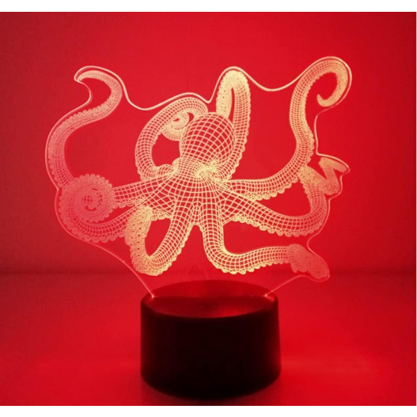 3D Blæksprutte Fjernbetjening 16 Farve Natlys Illusion Akryl LED Bordlampe Sengelampe Børneværelse Skrivebords Dekoration Fødselsdagsgaver Legetøj til Børn