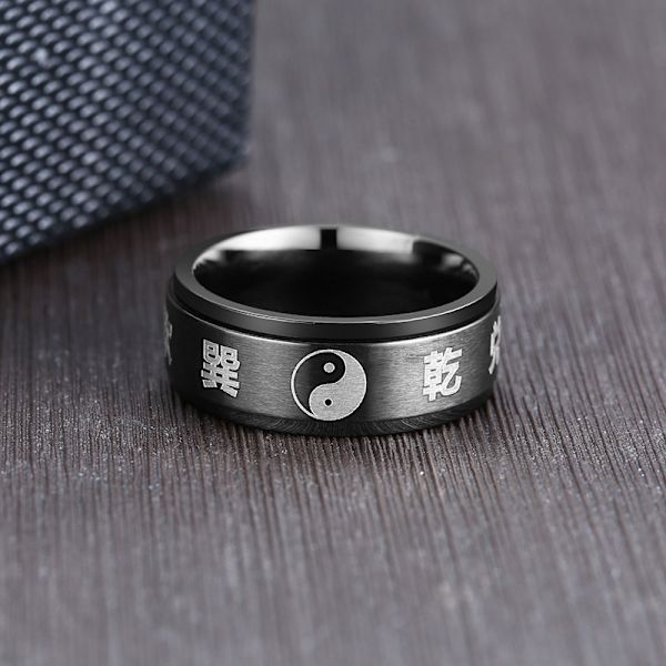 Tai Chi roterende spinner fidget båndringe til mænd drenge kvinder piger cool yin yang ba gua daoistisk filosofi som relief finger roterer frit fint -9