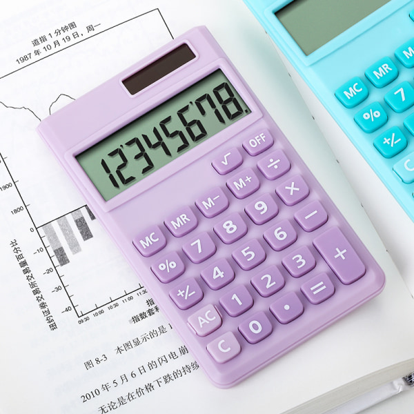 Peruslaskin, Mini digitaalinen pöytälaskin 8-numeroisen LCD-näytön kanssa, paristokäyttöinen aurinkolaskukone, violetti