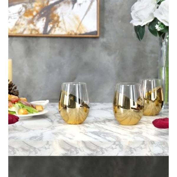 MyGift Modern Accent Stemless Wine Glass Set, Rödvinsglas Set om 4 Brass