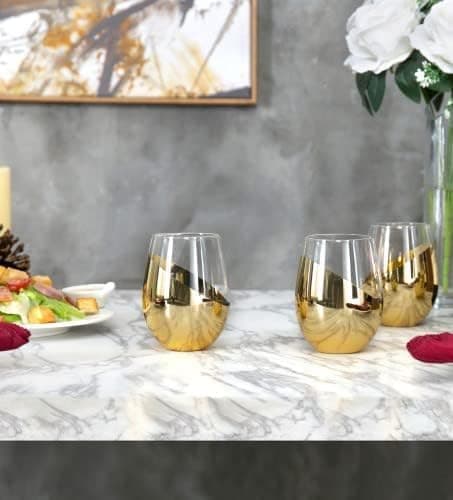 MyGift Moderne Accent Stemless Vinglas Sæt, Rødvinglas Sæt af 4 Brass