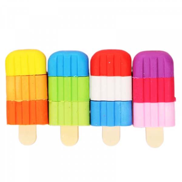 Popsicle-formet puslespil viskelæder med frugtduft, skoleartikler til børn - Sæt med 4