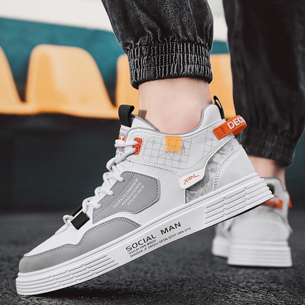 Herr High Top Skor Casual Sports Läder Ovandel Gummisula Bekväma Herr Board Skor för Höst Vinter White 40