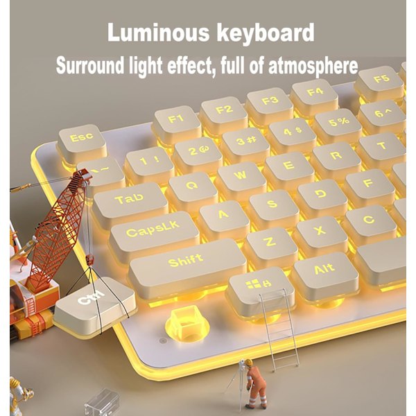 Bakgrundsbelyst Trådlöst Tangentbord och Mus, Tyst Inmatning, Sömnläge, 2.4G Laddningsbart Datortangentbord och Optisk Musuppsättning för Laptop PC Milky+warm light