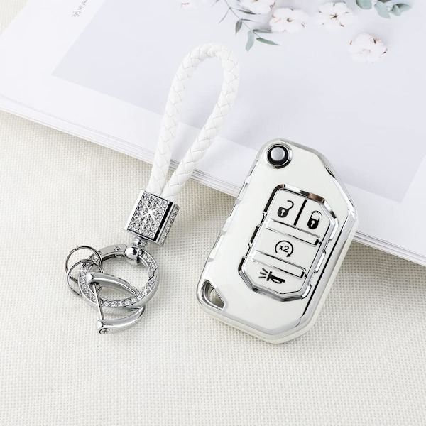 PIFOOG TPU-avainperän suojus Jeep Wrangler JL JLU Gladiator JT 2018-2022 -tarvikkeet Söpö 4-painikkeinen auton avaimen kuori Glitter-avainperä Girly-naiset
