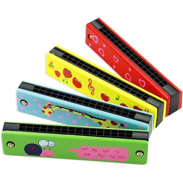 4Pcs Wooden Painted Toy Musical Instrument Play16-Hole Harmonica Parent-Child Puzzle Baby Early Education Toys for Children Gift